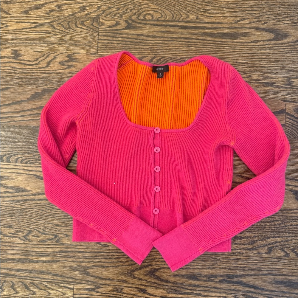 J.Crew Pink Ribbed Button-Up Cardigan